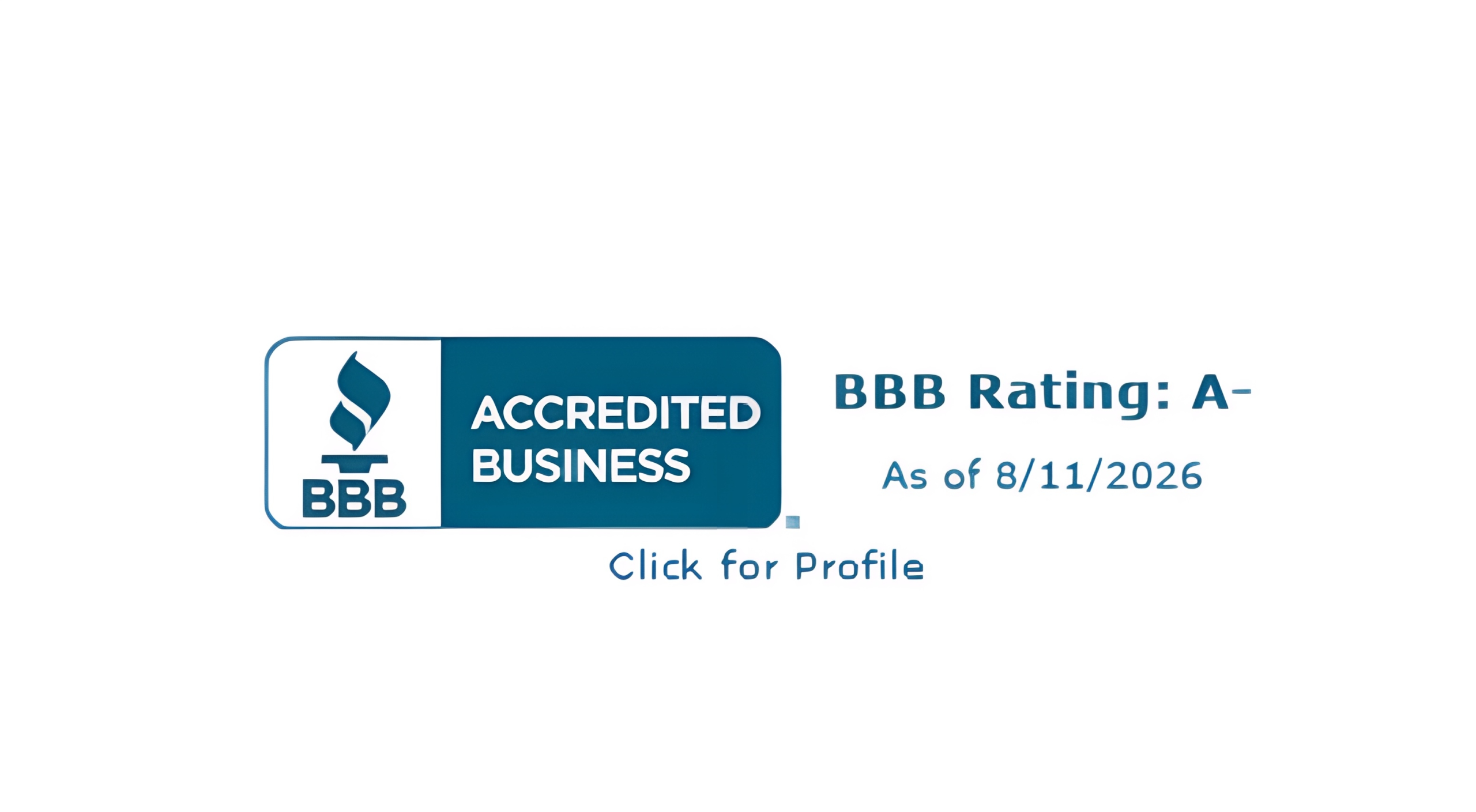 BBB Accredited Business badge showing A-Team Electricians rated A- as of 8/11/2026